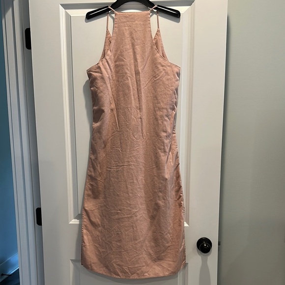 Linen Lux Cottage Core Pink Buttton Side Dress - Picture 5 of 7